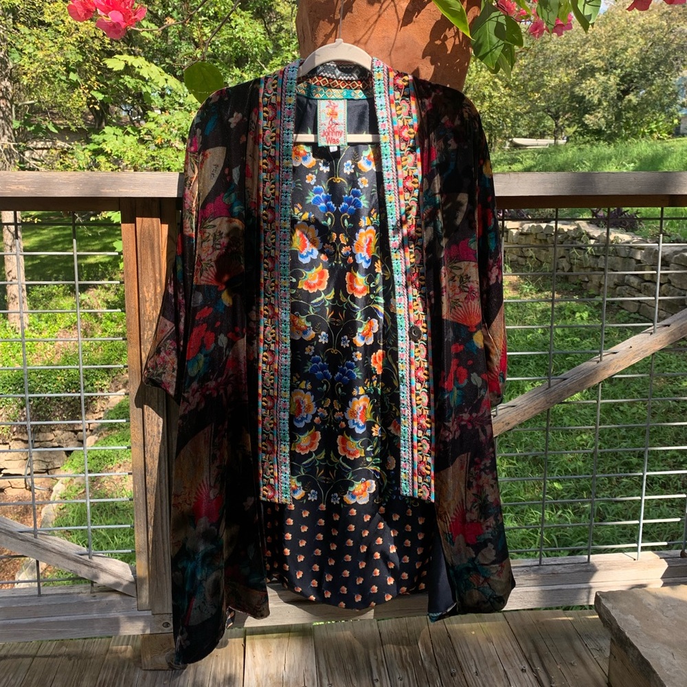 Johnny Was Fusai Velvet Silk Kimono Boho Floral